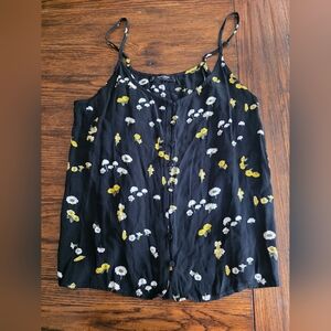 Lucky Brand Black Tank Top with Yellow Floral Design